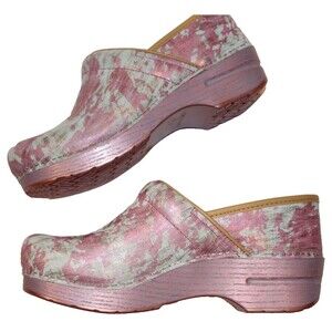 Dansko Pink & White Marbled Clogs
